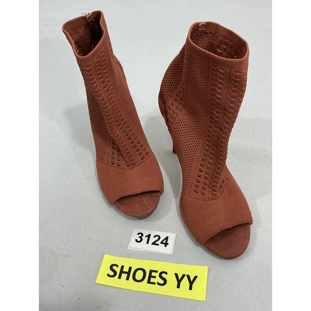 Womans Rouge Us 6 Eu 36 Rust Open Toe Pull On Stretch Knit Stiletto Ankle Boots